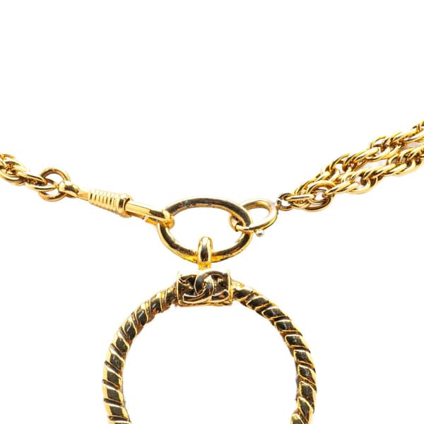 Pre-owned Chanel Gold Plated Double Chain Loupe Magnifying Glass Pendant Necklace Gold