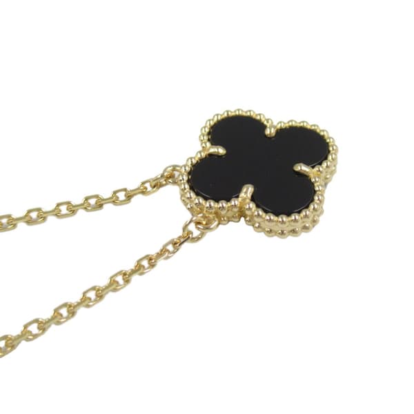 Pre-owned Van Cleef and Arpels 18K Yellow Gold and Onyx Vintage Alhambra Pendant Necklace Gold
