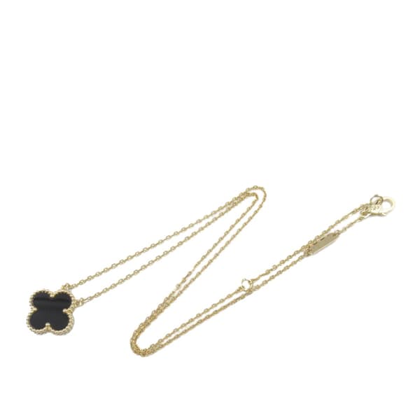 Pre-owned Van Cleef and Arpels 18K Yellow Gold and Onyx Vintage Alhambra Pendant Necklace Gold