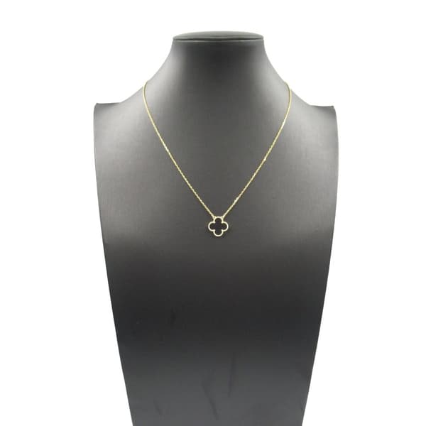 Pre-owned Van Cleef and Arpels 18K Yellow Gold and Onyx Vintage Alhambra Pendant Necklace Gold
