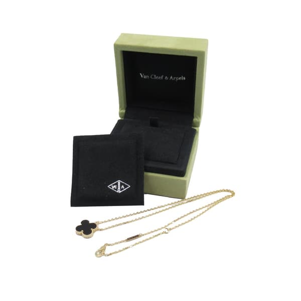 Pre-owned Van Cleef and Arpels 18K Yellow Gold and Onyx Vintage Alhambra Pendant Necklace Gold