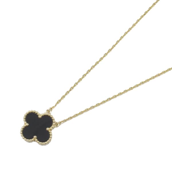 Pre-owned Van Cleef and Arpels 18K Yellow Gold and Onyx Vintage Alhambra Pendant Necklace Gold