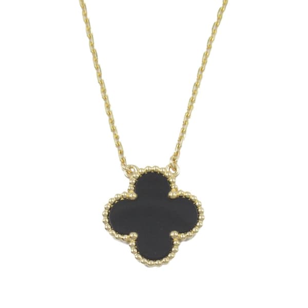 Pre-owned Van Cleef and Arpels 18K Yellow Gold and Onyx Vintage Alhambra Pendant Necklace Gold
