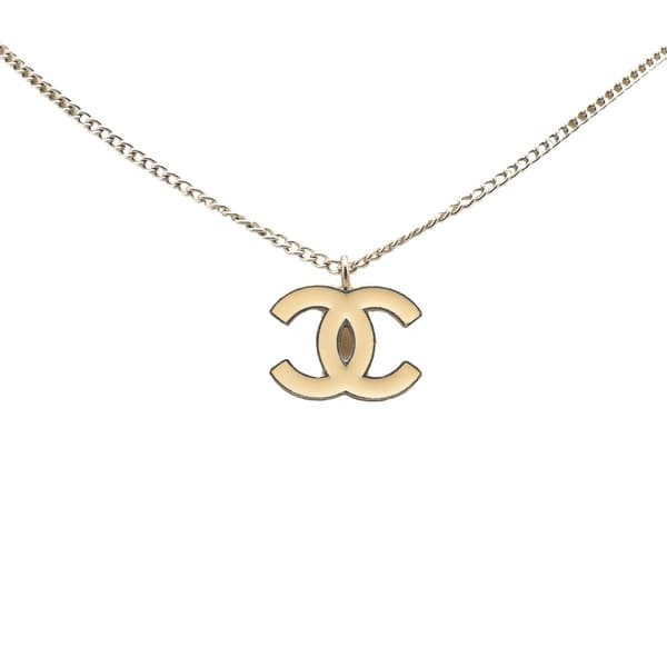 Pre-owned Chanel Silver Enamel CC Pendant Necklace Silver