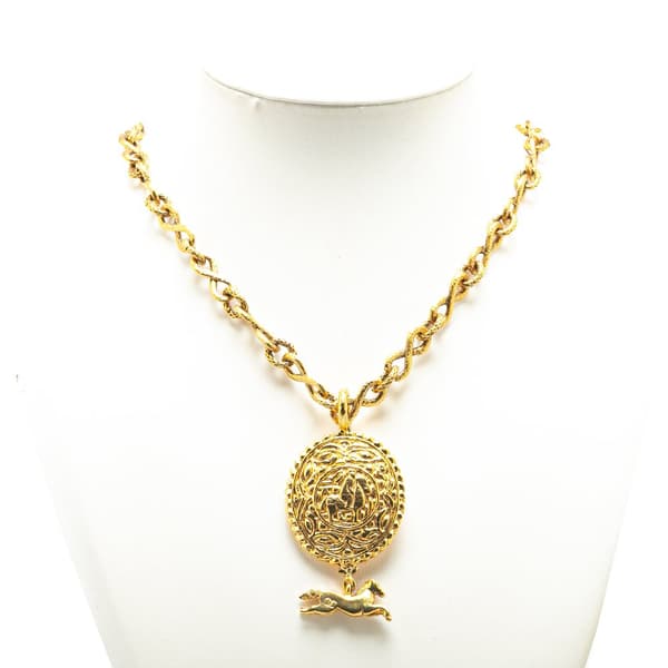 Pre-owned Chanel Gold Plated Knight Horse Pendant Necklace Gold