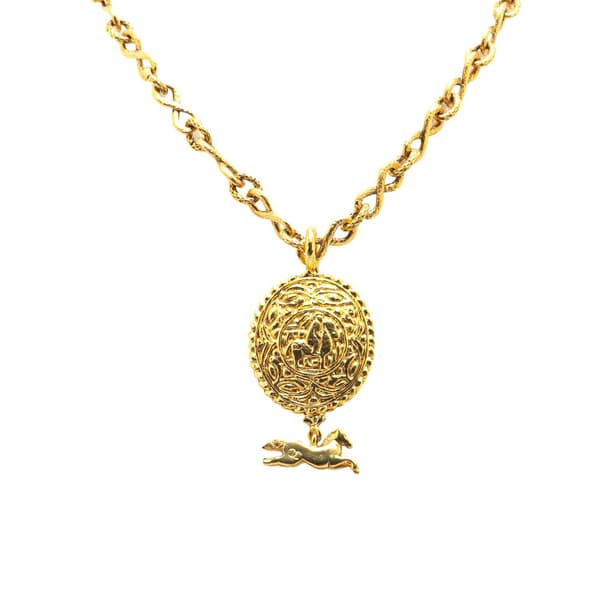 Pre-owned Chanel Gold Plated Knight Horse Pendant Necklace Gold