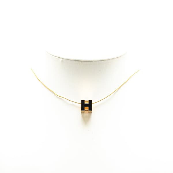 Pre-owned Hermès Gold Plated Cage dH Cube Necklace Black