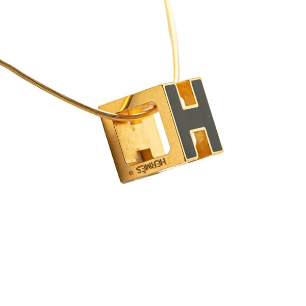 Pre-owned Hermès Gold Plated Cage dH Cube Necklace Black
