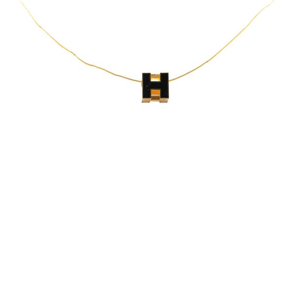 Pre-owned Hermès Gold Plated Cage dH Cube Necklace Black