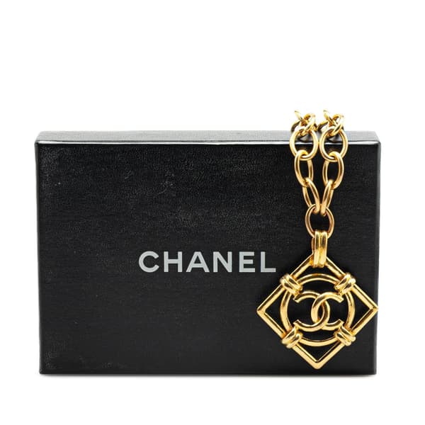 Pre-owned Chanel Gold Plated CC Diamond Shape Pendant Necklace Gold