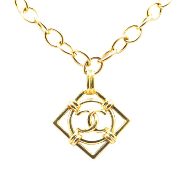 Pre-owned Chanel Gold Plated CC Diamond Shape Pendant Necklace Gold