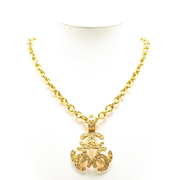 Pre-owned Chanel Gold Plated Triple CC Pendant Necklace Gold