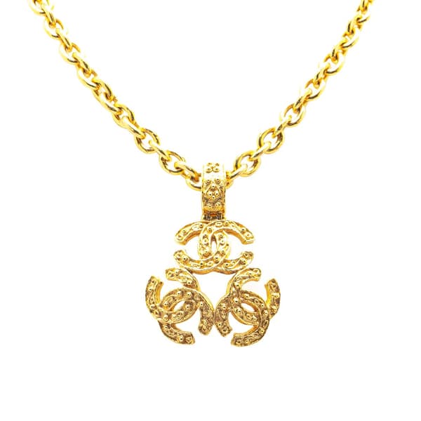 Pre-owned Chanel Gold Plated Triple CC Pendant Necklace Gold