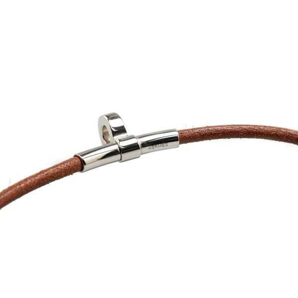 Pre-owned Hermès Silver Plated and Leather Kite Choker Necklace Brown