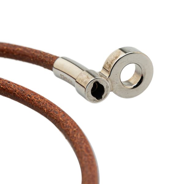 Pre-owned Hermès Silver Plated and Leather Kite Choker Necklace Brown