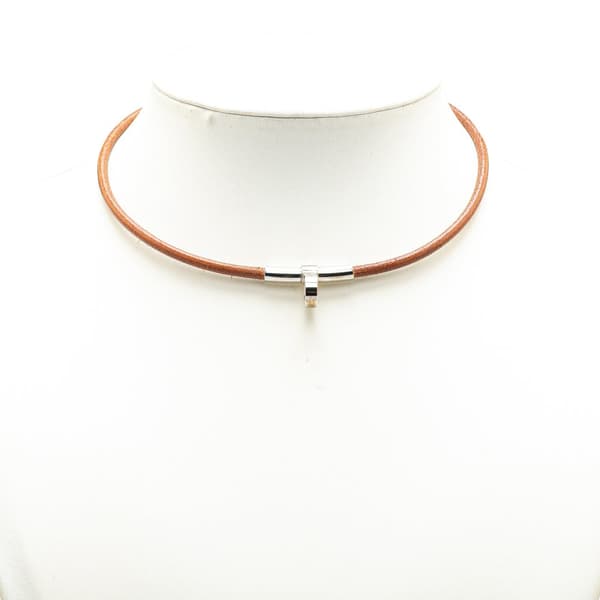 Pre-owned Hermès Silver Plated and Leather Kite Choker Necklace Brown
