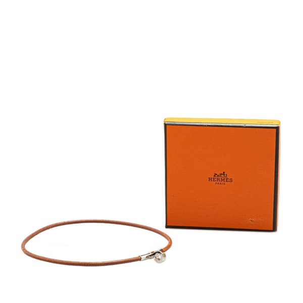 Pre-owned Hermès Silver Plated and Leather Kite Choker Necklace Brown