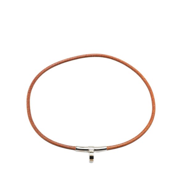 Pre-owned Hermès Silver Plated and Leather Kite Choker Necklace Brown