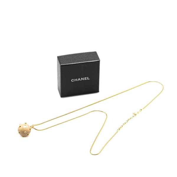 Pre-owned Chanel Gold Plated Resin Ball Pendant Necklace Gold
