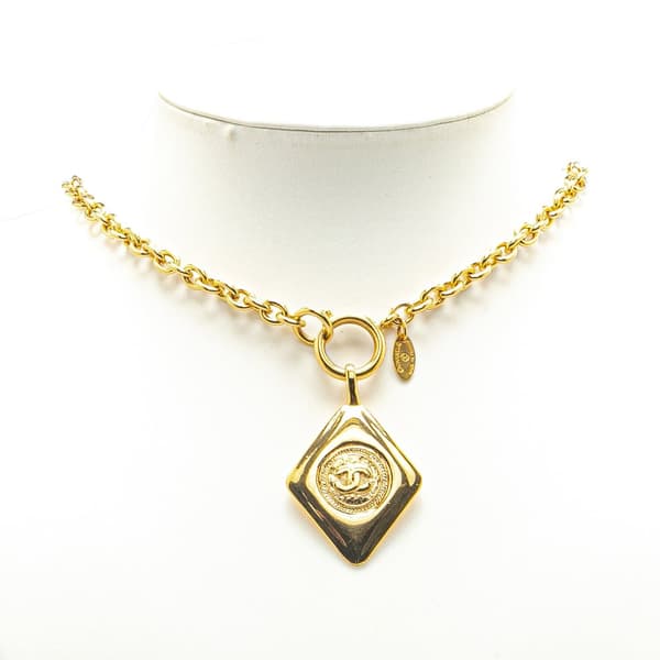 Pre-owned Chanel Gold Plated CC Diamond Shape Pendant Necklace Gold