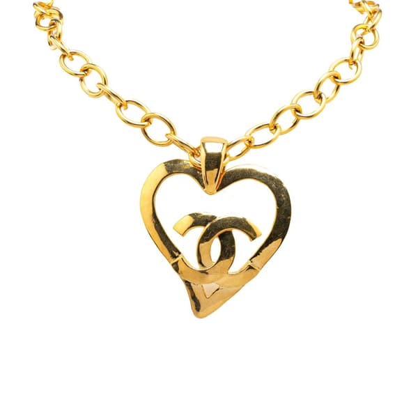 Pre-owned Chanel Gold Plated CC Heart Pendant Necklace Gold