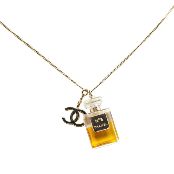 Pre-owned Chanel Gold Plated CC Perfume Bottle Pendant Necklace Gold