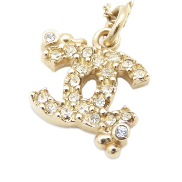 Pre-owned Chanel Gold Plated CC Rhinestones Pendant Necklace Gold