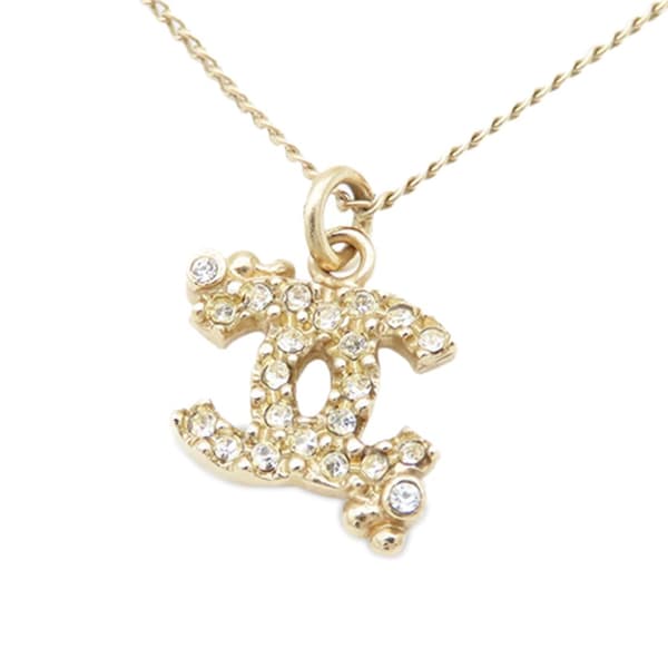 Pre-owned Chanel Gold Plated CC Rhinestones Pendant Necklace Gold
