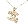 Miniatyrbild 2 av 7: Pre-owned Chanel Gold Plated CC Rhinestones Pendant Necklace Gold