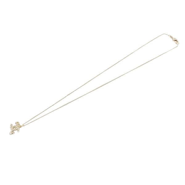 Pre-owned Chanel Gold Plated CC Rhinestones Pendant Necklace Gold