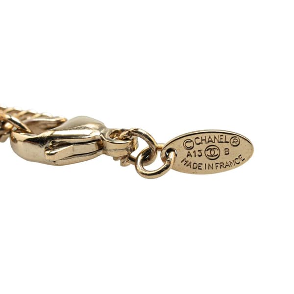 Pre-owned Chanel Gold Plated CC Tweed Effect Pendant Necklace Gold