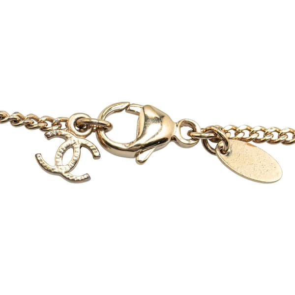 Pre-owned Chanel Gold Plated CC Tweed Effect Pendant Necklace Gold