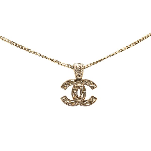 Pre-owned Chanel Gold Plated CC Tweed Effect Pendant Necklace Gold