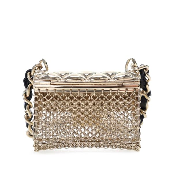 Pre-owned Chanel Gold Plated Lambskin Micro Flap Bag Pendant Necklace Gold