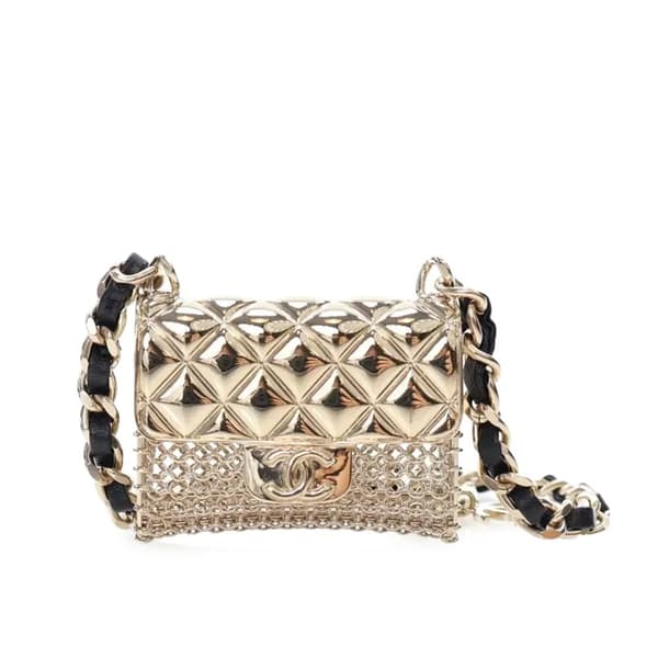 Pre-owned Chanel Gold Plated Lambskin Micro Flap Bag Pendant Necklace Gold