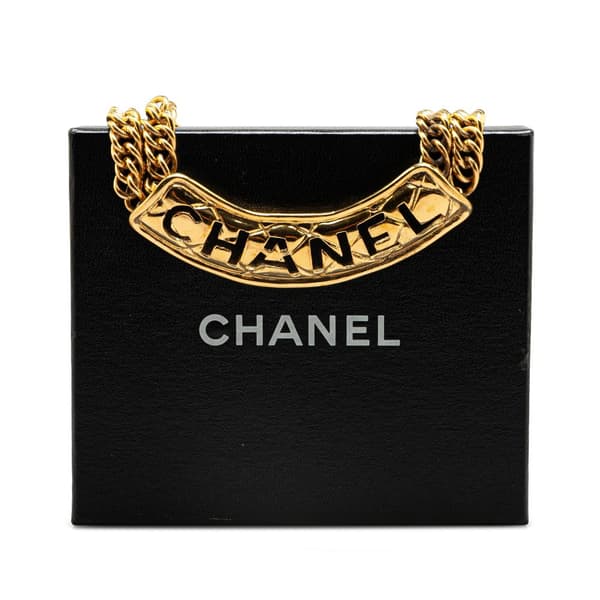 Pre-owned Chanel Gold Plated Quilted Cut Out Logo Double Chain Necklace Gold