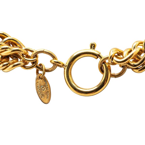 Pre-owned Chanel Gold Plated Quilted Cut Out Logo Double Chain Necklace Gold