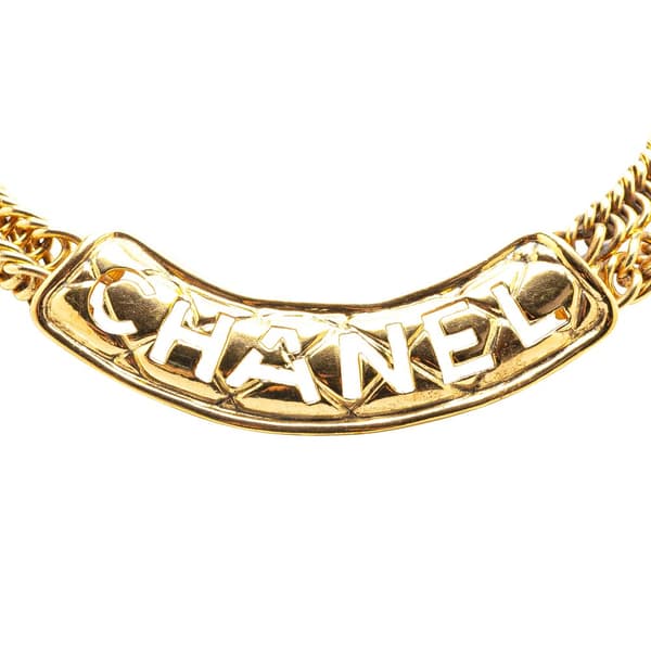 Pre-owned Chanel Gold Plated Quilted Cut Out Logo Double Chain Necklace Gold