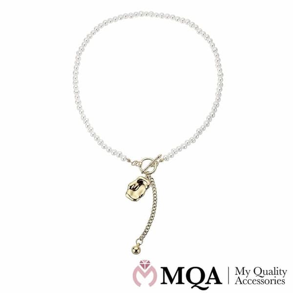 Halsband guldfärgat, pärlor, boll och hänge, justerbart