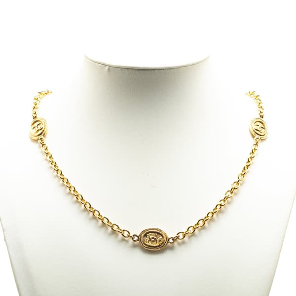 Pre-owned Chanel Gold Plated CC Coin Long Chain Station Necklace Gold