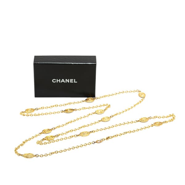 Pre-owned Chanel Gold Plated CC Coin Long Chain Station Necklace Gold