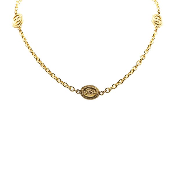 Pre-owned Chanel Gold Plated CC Coin Long Chain Station Necklace Gold