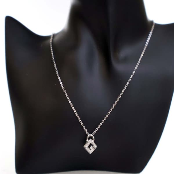 Pre-owned Givenchy Silver Plated G Logo Rhinestone Pendant Necklace Silver