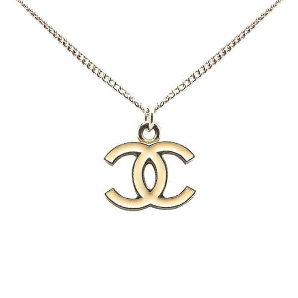 Pre-owned Chanel Silver CC Enamel Pendant Necklace Silver