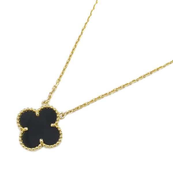Pre-owned Van Cleef and Arpels 18K Yellow Gold and Onyx Vintage Alhambra Pendant Necklace Gold