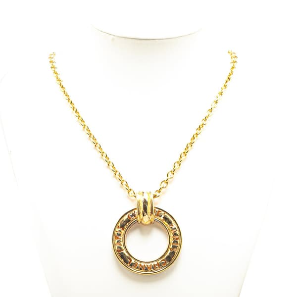 Pre-owned Chanel Gold Plated Circle Logo Pendant Necklace Gold