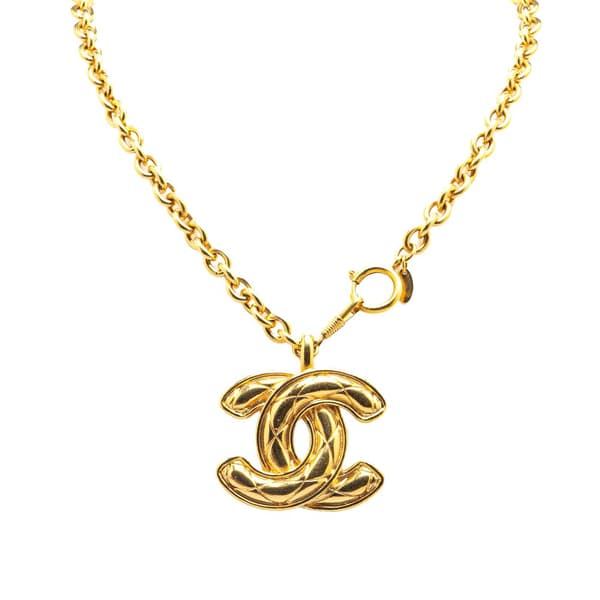 Pre-owned Chanel Gold Plated CC Quilted Pendant Necklace Gold
