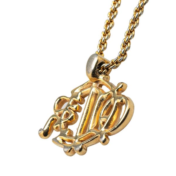 Pre-owned Dior Gold Plated Logo Crystal Pendant Necklace Gold