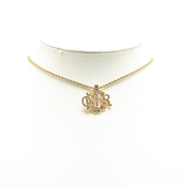 Pre-owned Dior Gold Plated Logo Crystal Pendant Necklace Gold