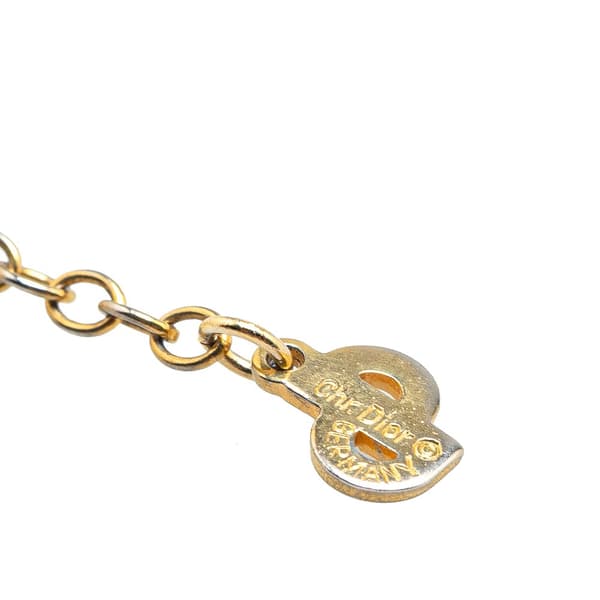 Pre-owned Dior Gold Plated Logo Crystal Pendant Necklace Gold